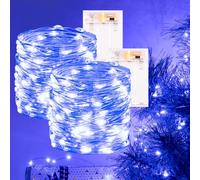 PCORES 2Pack Blue Fairy Lights Battery Operated with Timer, Waterproof 10M 100LED String Lights Indoor Outdoor, Copper Wire Fairy Lights for Bedroom, Christmas, Parties, Wedding, Centerpiece