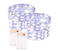 PCORES 2Pack Cool White Fairy Lights Battery Operated with Timer, Waterproof 10M 100LED String Lights Indoor Outdoor, Copper Wire Fairy Lights for Bedroom, Christmas, Parties, Wedding, Centerpiece