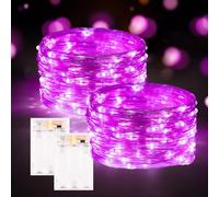 PCORES 2Pack Pink Fairy Lights Battery Operated with Timer, Waterproof 10M 100LED String Lights Indoor Outdoor, Pink Lights for Valentine's Day Bedroom Anniversary Indoor Outdoor Decor