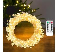 PCORES Fairy Lights Plug in, 6M 200LED Firecracker String Lights Waterproof Silver Wire, for Bedroom/DIY/Party/Garden/Porch/Patio/Backyard/Christmas Tree, Firecracker Cluster Lights with Remote Timer