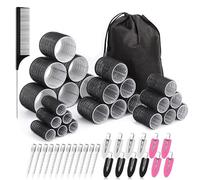 Pcs Heatless Hair Rollers Set - 4 Sizes Self Grip Curlers, 24 Clips, Comb & Storage Bag for Salon - Like Blowout Volume, Black