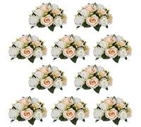 Pcs of 10 Fake Flower Ball Arrangement Bouquet,15 Heads Plastic Roses with Base, Suitable for Our Store's Wedding Centerpiece Flower Rack for Parties Valentine's Day Home Décor (Champagne & White)