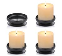 Pcs of 4 Spike Candle Holder Iron Candle Plate Pillar Candle Holder, Black, Decorative Iron Pillar Candle Plate, 9cm Diameter Pedestal Candle Stand for LED & Wax Candles, Incense Cones, Spa, Weddings
