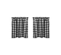 Pcscevcr 2Pcs Kitchen Window Curtains, Classic Plaid Short Window Drape, Buffalo Check Tier Curtains for Kitchen Cafe Bathroom Decor, 29x24inch (Black white)