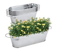 Pcscevcr 5Pcs Metal Oval Planter, Galvanized Flower Bucket with Portable Handles, Rustic Galvanized Planters for Indoor Outdoor Plant Pots