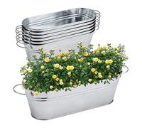 Pcscevcr 6Pcs Metal Oval Planter, Galvanized Flower Bucket with Portable Handles, Rustic Galvanized Planters for Indoor Outdoor Plant Pots