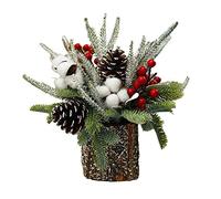 Pcscevcr Artificial Potted Tabletop Christmas Tree, Christmas Tree with Red Berries and Pinecone, for Christmas Holiday Party Home Decor (White)