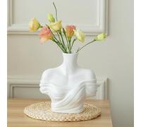 Pcscevcr Female Body Vases, Ladies Artistic Head Half Body Bust Statue Vase, Modern Ceramic Human Sculpture Flower Vase for Home Living Room Office Decor(A)