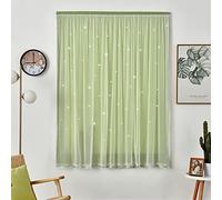 Pcscevcr Self-Adhesive Blackout Curtain, Double Layer Hollow Stars Window Drapes, Lace Window Curtain for Bedroom Living Room, No Drilling Required (Green,1.0x1.5m)