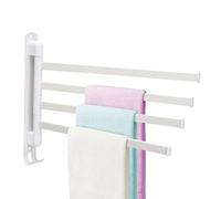 Pcscevcr Swivel Towel Rail, Stainless Steel Wall Mounted Swivel Towel Rack Holder with Hooks, Simple Towel Bars, for Kitchen Bathroom Toilet(White,4 Rail)