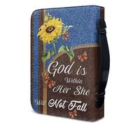 PCSJRKG Butterfly Bible Cover Case with Pen Storage, Sunflower PU Leather Book Cover for Women, Large Capacity Bag Bible Tote Bag, God is within her, she will not fall