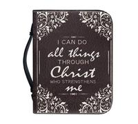 PCSJRKG Cross Printed Leather Bible Cover for Men Women, I Can Do All Things, Through Christ Who Strength Me, Carrying Book Case Church Bag Bible Protective with Handle, Bible Tote Bag