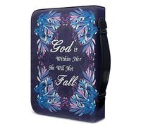 PCSJRKG Flower Bible Cover Case Accessories, PU Leather Book Cover for Men and Women, Waterproof Tote Bag Case with Pocket and Hadnle, God is Within her, she Will not Fall