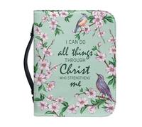 PCSJRKG Flowers Sparrow Printed Bible Cover, I Can Do All Things, Through Christ Who Strength Me, Bible Tote Bag for Church, Work or School, Women Leather Bible Bag with Pen Slots and Pocket