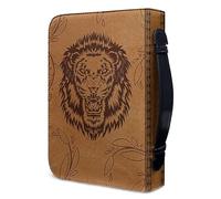 PCSJRKG Lion Leather Bible Tote Bag for Adults, Multi-Functional Bible Cover with Handles and Zipper Suitable for Church, Office or Travel, God is within her,she will not fall