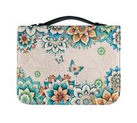 PCSJRKG Mandala Butterfly Printed Bible Cover for Women, PU Leather Carrying Book Case Church Bag Bible Protective with Handle and Zippered