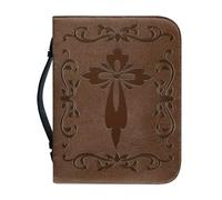PCSJRKG PU Leather Bible Book Bag for Women Church Cross Printed Bible Cover, Let Your Faith Be Bigger Your Fearfully, Bible Case Carrying Orangizer Bag with Handle Scripture Bag Size M