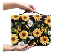PCSJRKG Sunflower Daisy Butterfly Bible Tote Bag, Kids Church Bag Bible Accessories, Multi-Functional Zippered Bible Cover Purse with Handles for Study/Daily Home Outdoor Use