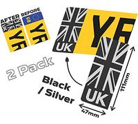 PCSL Silver UK Car Number Plate - Vinyl Stickers - Union Jack - NO EU Flag Brexit - Pack of 2 (Front/Rear) Replaces GB Sticker