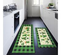 PCSWEET HOME St. Patrick’s Day Kitchen Rugs Sets of 2, Green Shamrock Clover Gnome Kitchen Rugs and Mats Non Skid Washable Welcome Mat 1 Seasonal Spring Festival Decoration