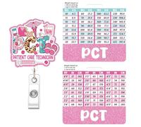 PCT Badge Reel and Buddy, Patient Care Technician Retractable ID Holder and Badge Buddy w/Height & Weight Conversion Charts, Nurse Tech Accessories Gifts for Work
