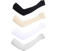 PCTC 4 Pairs UV Sun Protection Cooling Arm Sleeves for Men & Women, Tattoo Cover Up, Compression Arm Sleeves for Fishing Running Golf Soccer Bike Cycling (4 Colors, Black, White, Beige, Grey)