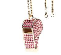 PCTC Crystal-Encrusted Metal Whistle - Heavy-Grade Metal Fashion Jewelry with Decorative Chain for Fashion, Party, and Gift Accessory (Pink)