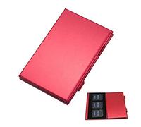 PCTC Portable Aluminum Memory Card Case Carrying Holder for SD Micro SDXC SDHC TF Card with 3M Adhesive Matrix Black Skin and Soft EVA Foam Inserts for Good Protection, Red (6 Slots)