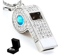 PCTC Shining Whistle,Crystal-Encrusted Metal Whistle with Decorative Chain Great for Referees, Coaches Party and Gift Accessory (Blue)