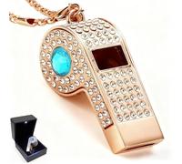 PCTC Shining Whistle,Crystal-Encrusted Metal Whistle with Decorative Chain Great for Referees, Coaches Party and Gift Accessory[Gold Exterior] (Blue)