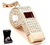 PCTC Shining Whistle,Crystal-Encrusted Metal Whistle with Decorative Chain Great for Referees, Coaches Party and Gift Accessory[Gold Exterior] (Transparent)