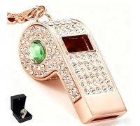 PCTC Shining Whistle,Crystal-Encrusted Metal Whistle with Decorative Chain Great for Referees, Coaches Party and Gift Accessory[Gold Exterior] (Green)