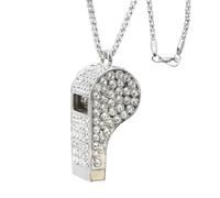 PCTC Shining Whistle, Metal Crystal Rhinestone Whistle with Keychain for Referees, Loud Crisp Sound, Great for Referees, Coaches, Lifeguards,Outdoor Sports and Emergencies (Silver)