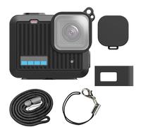 PCTC Silicone Sleeve Case Compatible with Go Pro Hero 4k Camera,Battery Side Cover & Lens Caps & Lanyard for Go Pro Hero Accessories Kit (Black)