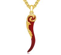 PCTJYFU Italian Cornicello Horn Necklace 925 Sterling Silver Authentic Italian Horn Pendant for Men Women Gold Plated Lucky Charm Protective Amulet Red Jewelry Gift