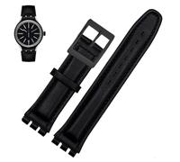 PctkeLsend 17、19mm Women man Genuine leather Watchbands fit for Swatch YCS YAS YGS(Black black buckle,17mm)