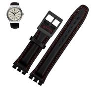 PctkeLsend 17、19mm Women man Genuine leather Watchbands fit for Swatch YCS YAS YGS(Black red black,17mm)