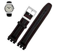 PctkeLsend 17、19mm Women man Genuine leather Watchbands fit for Swatch YCS YAS YGS(Black red silver,19mm)