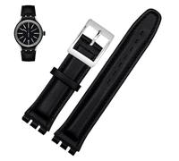PctkeLsend 17、19mm Women man Genuine leather Watchbands fit for Swatch YCS YAS YGS(Black silver buckle,19mm)