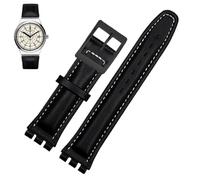 PctkeLsend 17、19mm Women man Genuine leather Watchbands fit for Swatch YCS YAS YGS(Black white black,19mm)