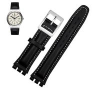 PctkeLsend 17、19mm Women man Genuine leather Watchbands fit for Swatch YCS YAS YGS(Black white silver,17mm)