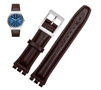 PctkeLsend 17、19mm Women man Genuine leather Watchbands fit for Swatch YCS YAS YGS(Brown silver buckle,17mm)