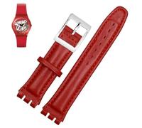 PctkeLsend 17、19mm Women man Genuine leather Watchbands fit for Swatch YCS YAS YGS(Red silver,17mm)