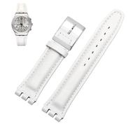 PctkeLsend 17、19mm Women man Genuine leather Watchbands fit for Swatch YCS YAS YGS(White silver,17mm)