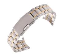 PctkeLsend 18/19/20/21/22/24mm Solid Stainless Steel Curved End Folding Buckle Watch Strap fit for most watches(Silver Gold,22mm)