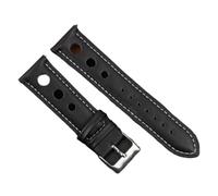PctkeLsend 18/20/22mm 3 hole breathable Genuine Leather WatchBand fit for most flat mouth watches(Black white line,22mm)