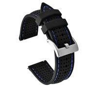 PctkeLsend 18/20/22mm Universal Breathable Silicone Sports Watchband Fit for T-issot/O-mega(Black-Blue line 1,20mm)