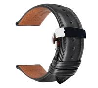 PctkeLsend 18-22mm 316L Stainless Steel Butterfly Buckle Cow Leather Soft Watchbands fit for most flat mouth watches(Black,20mm)