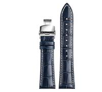 PctkeLsend 18-22mm Genuine cowhide Leather watch strap fit for Longines L29094920(Blue silver buckle,18mm)