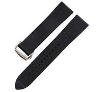 PctkeLsend 18-22mm Rubber Silicone Soft Waterproof and sweat proof Watchband fit for Omega Seamaster 300 Speedmaster(Black-silver,18mm)